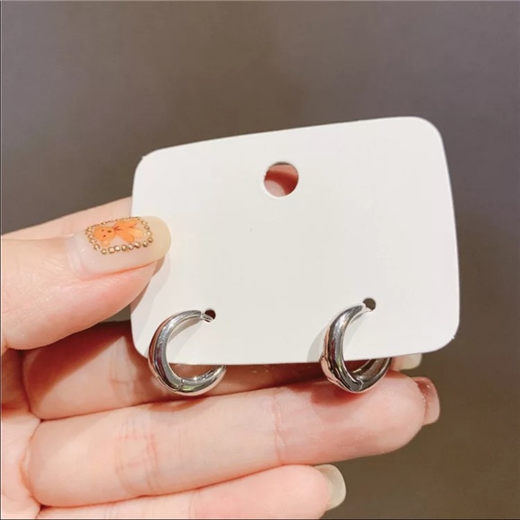 New 925 Silver Simple Needle Hoop Earrings - Picture 2 of 6